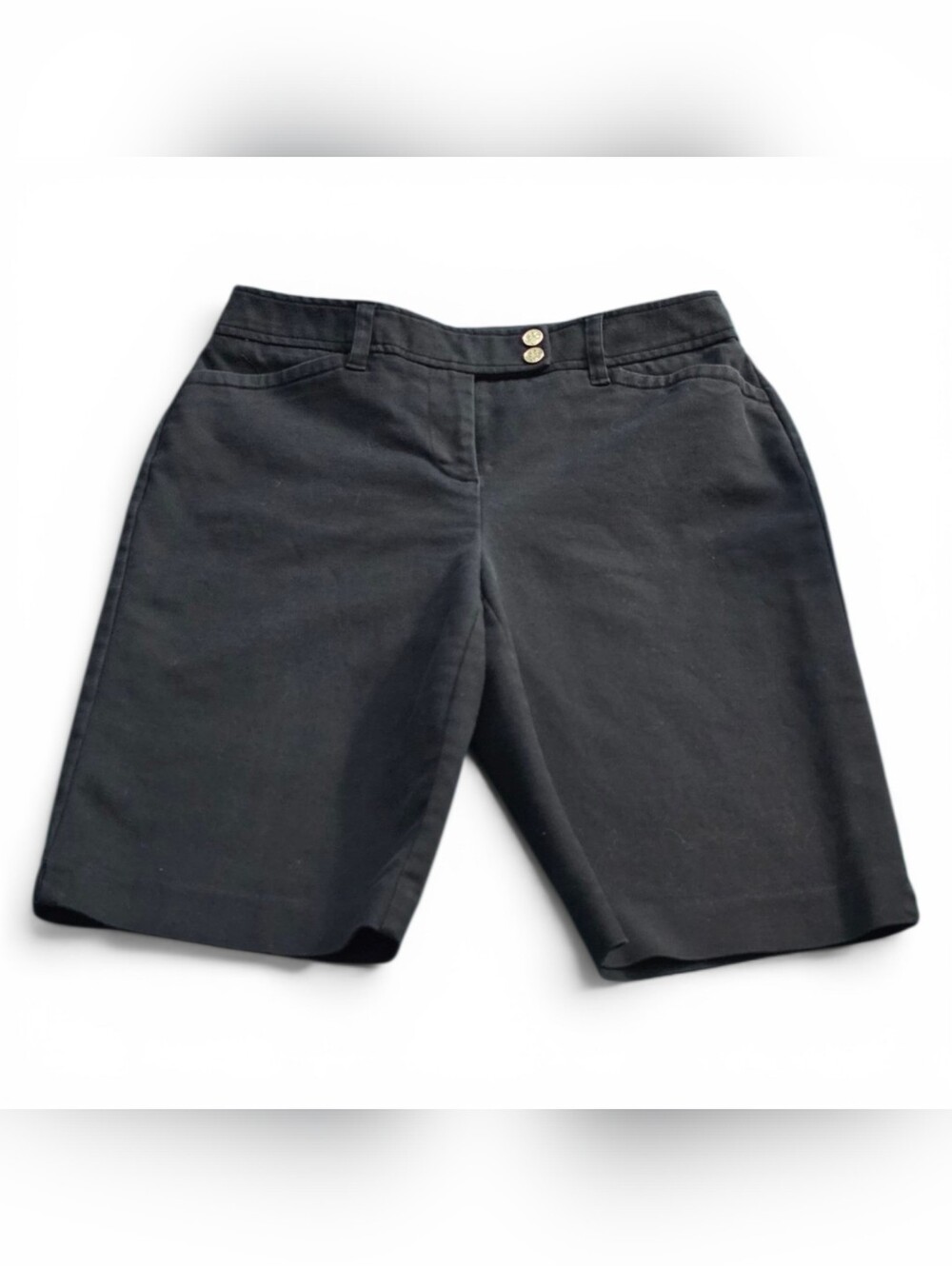 Charter Club Black Bermuda Shorts Size 4 Double Snap Button 10" Inseam
